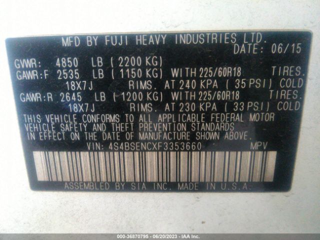 4S4BSENCXF3353660 Subaru Outback 3.6r Limited