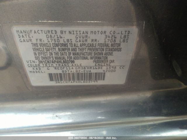 3N1CN7AP4HL803799 Nissan Versa Sedan S/s Plus/sl/sv