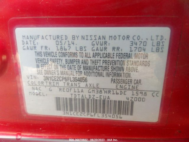 3N1CE2CP6FL354056 Nissan Versa Note S/s Plus/sv/sr/sl
