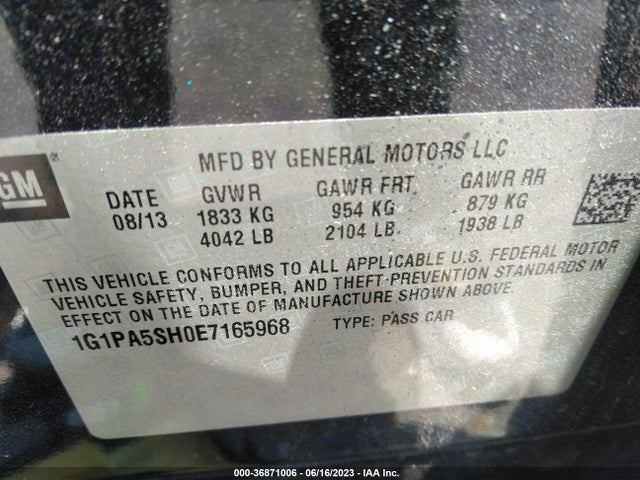 2014 CHEVROLET CRUZE LS VIN: 1G1PA5SH0E7165968