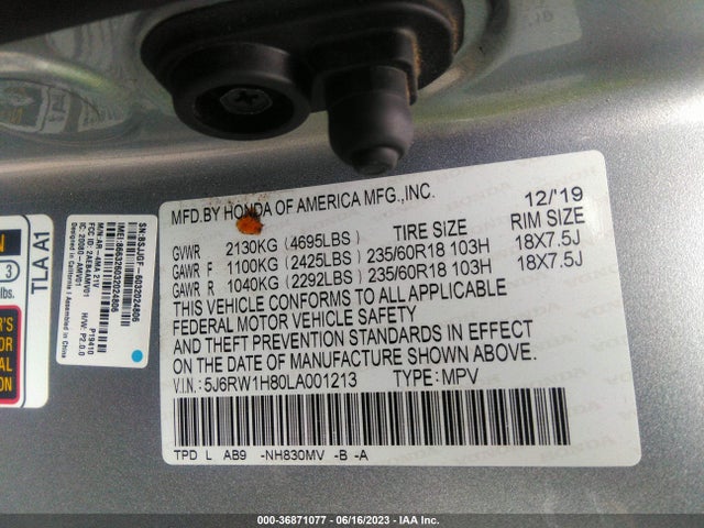 Honda Cr-v Ex-l 2020 5J6RW1H80LA001213 Image 16
