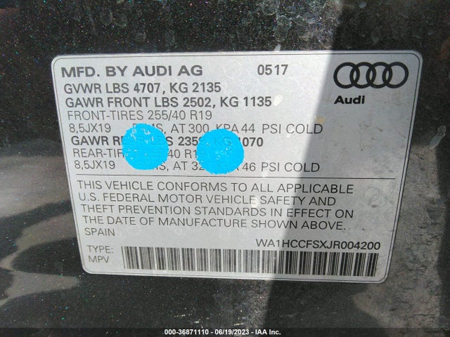 WA1HCCFSXJR004200 Audi Q3 Premium Plus