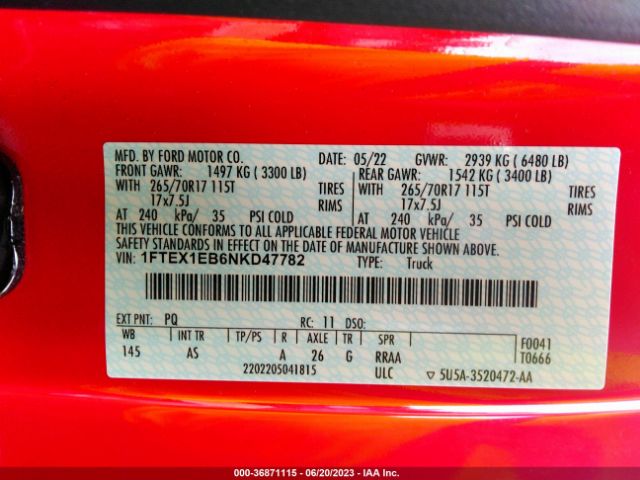 1FTEX1EB6NKD47782 Ford F-150 Xl/xlt