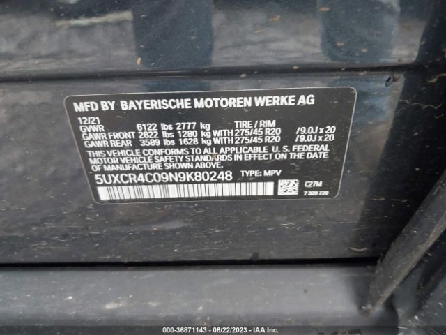 5UXCR4C09N9K80248 BMW X5 Sdrive40i