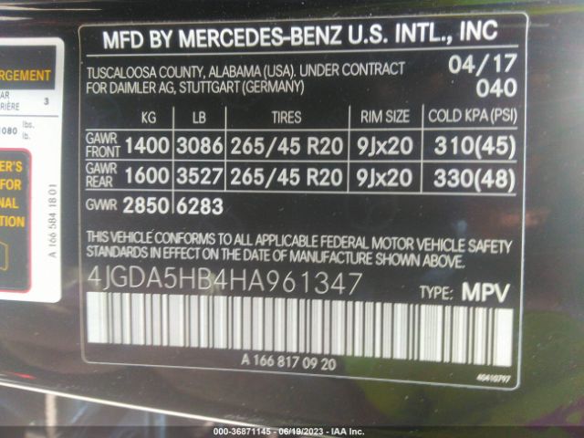 4JGDA5HB4HA961347 Mercedes-Benz Gle Gle 350