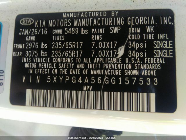 5XYPG4A56GG157533 KIA SORENTO LX