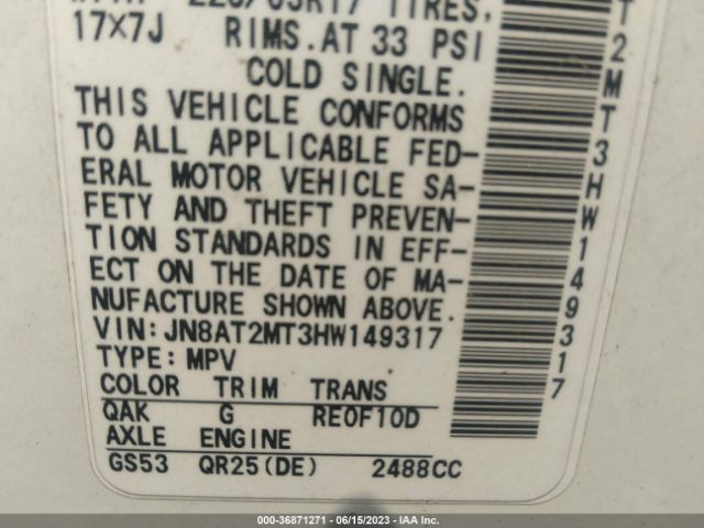 JN8AT2MT3HW149317 Nissan ROGUE SV