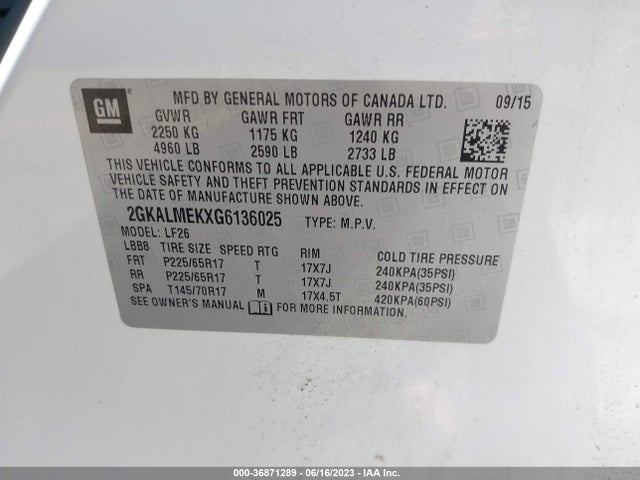 GMC Terrain Sle 2016 2GKALMEKXG6136025 Image 9