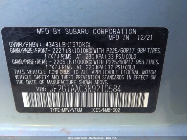 JF2GTAAC3N9210584 Subaru Crosstrek