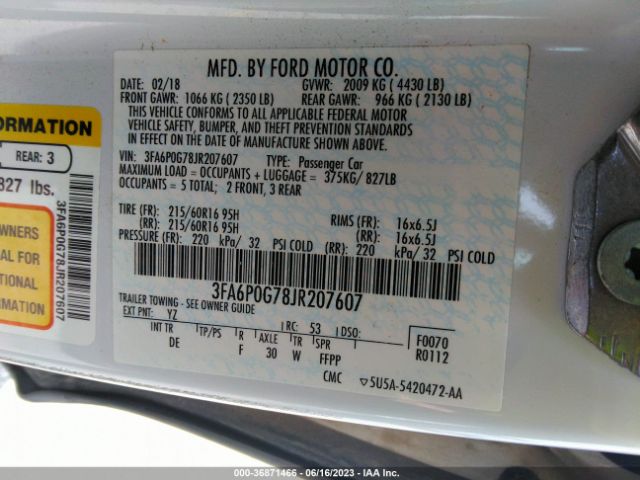3FA6P0G78JR207607 Ford FUSION S