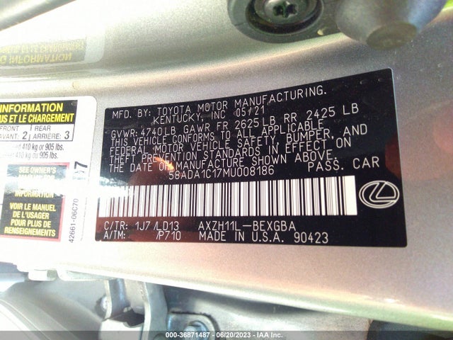 2021 Lexus ES, VIN: 58ADA1C17MU008186