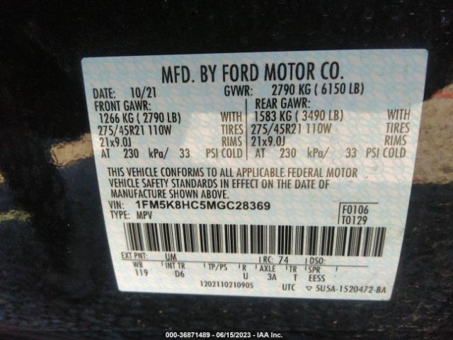 1FM5K8HC5MGC28369 Ford Explorer Platinum