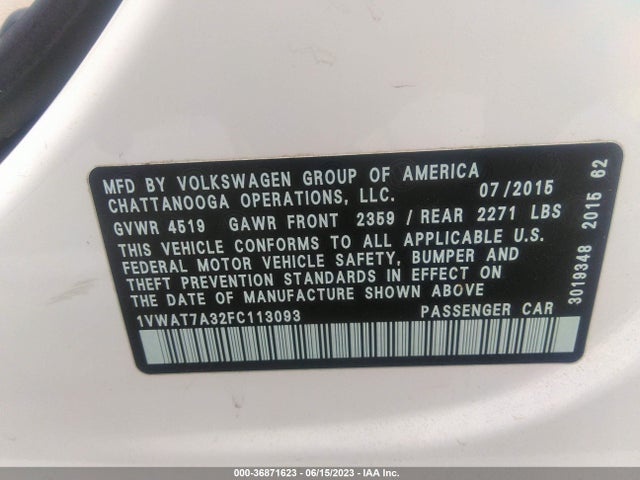 1VWAT7A32FC113093 Volkswagen Passat 1.8t Limited Edition