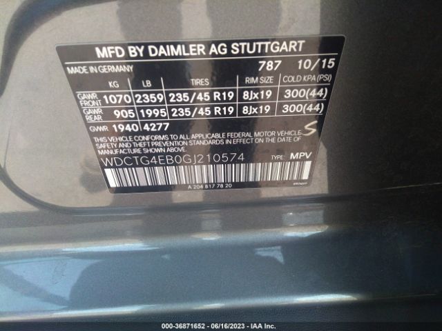 WDCTG4EB0GJ210574 Mercedes-Benz Gla Gla 250