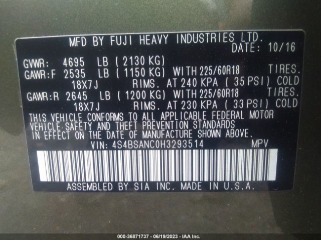 4S4BSANC0H3293514 Subaru Outback Limited