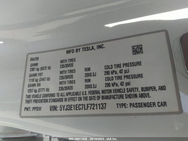 Tesla Model 3 Performance 2020 5YJ3E1EC7LF721137 Image 15