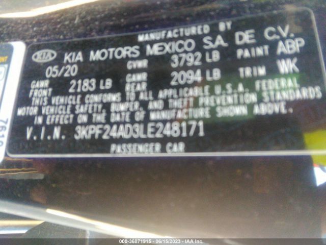 3KPF24AD3LE248171 KIA Forte Lxs