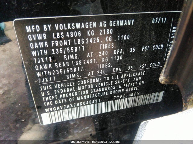 WVGAV7AX7HK045491 Volkswagen TIGUAN