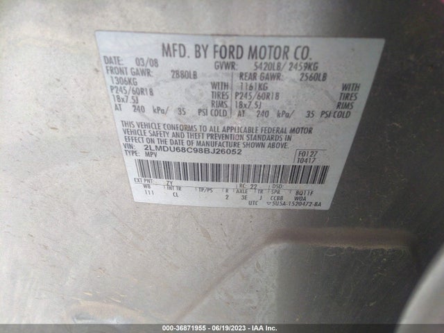 2008 LINCOLN MKX VIN: 2LMDU68C98BJ26052