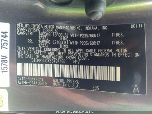 5TDKK3DCXES497166 Toyota SIENNA LE