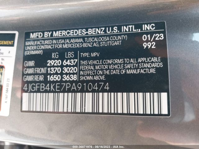 4JGFB4KE7PA910474 Mercedes-Benz Gle Gle 350