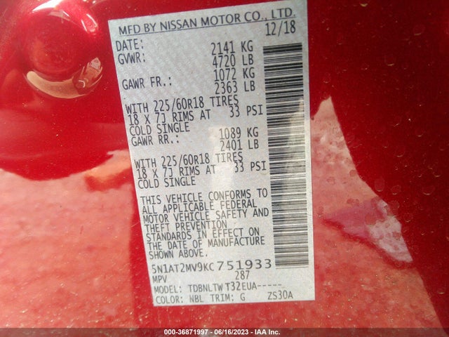 Nissan ROGUE SV 2019 5N1AT2MV9KC751933 Image 15