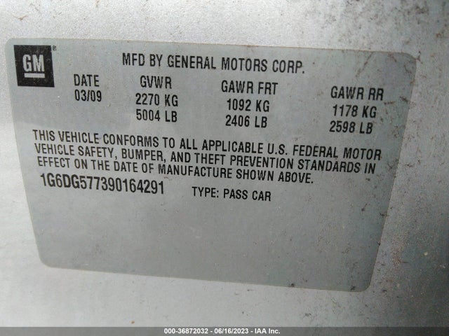 2009 CADILLAC CTS AWD W/1SA VIN: 1G6DG577390164291
