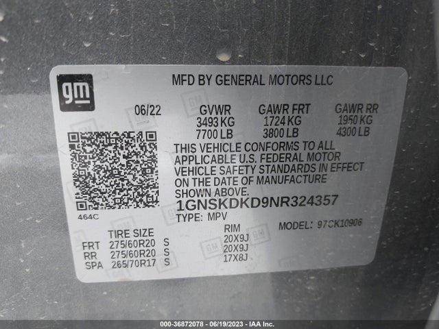Chevrolet Suburban Z71 2022 1GNSKDKD9NR324357 Image 9