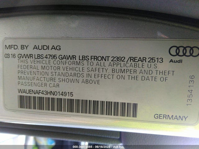 WAUENAF43HN014915 Audi A4 Premium Plus