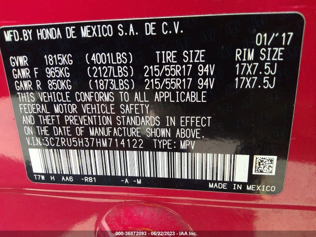 Honda HR-V LX 2017 3CZRU5H37HM714122 Image 9