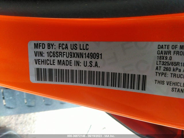 1C6SRFU9XNN149091 RAM 1500 Trx