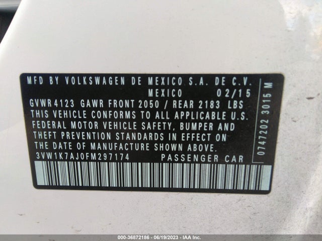 3VW1K7AJ0FM297174 Volkswagen Jetta Sedan 2.0l S W/technology