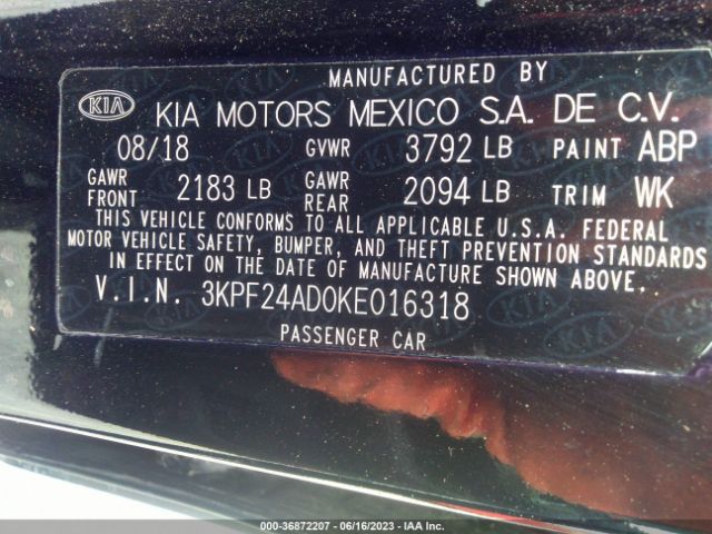3KPF24AD0KE016318 KIA Forte Lxs