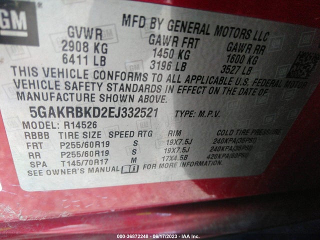 Buick Enclave Leather 2014 5GAKRBKD2EJ332521 Image 9