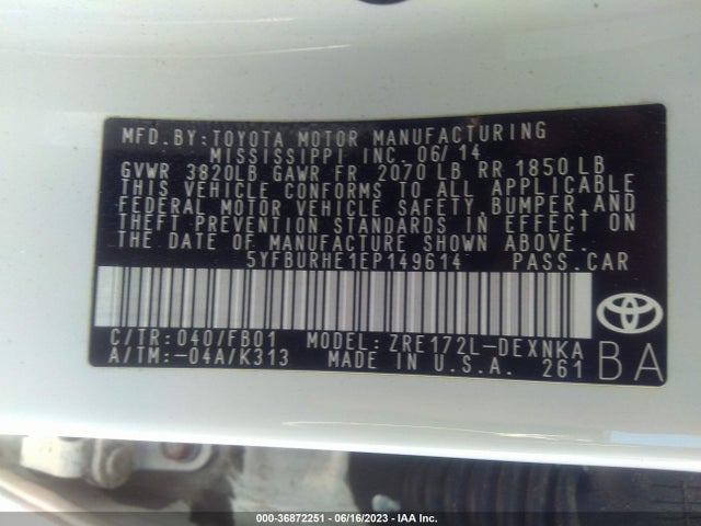Toyota COROLLA LE 2014 5YFBURHE1EP149614 Image 16