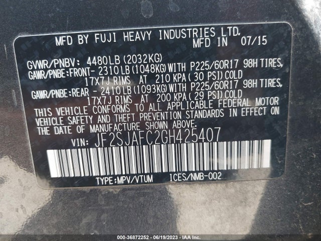 Subaru Forester 2.5i Premium 2016 JF2SJAFC2GH425407 Image 16