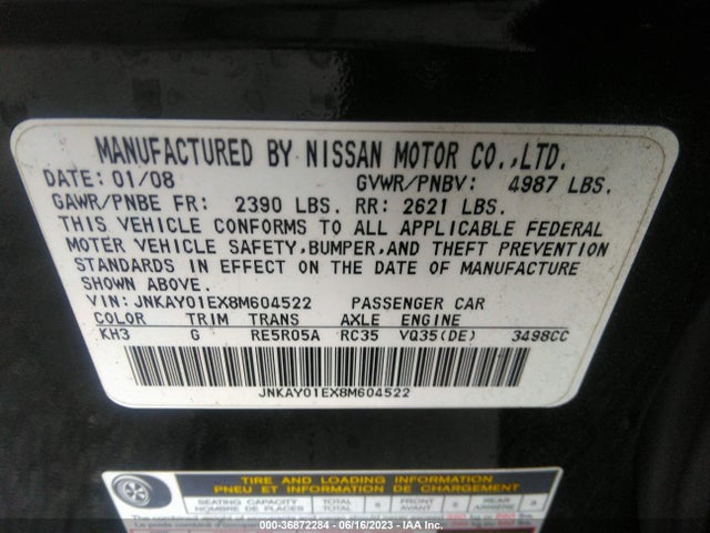 2008 INFINITI M35 VIN: JNKAY01EX8M604522