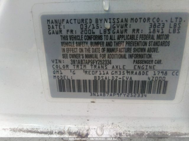3N1AB7AP9FY252334 Nissan Sentra Sr/sl/s/sv/fe+ S