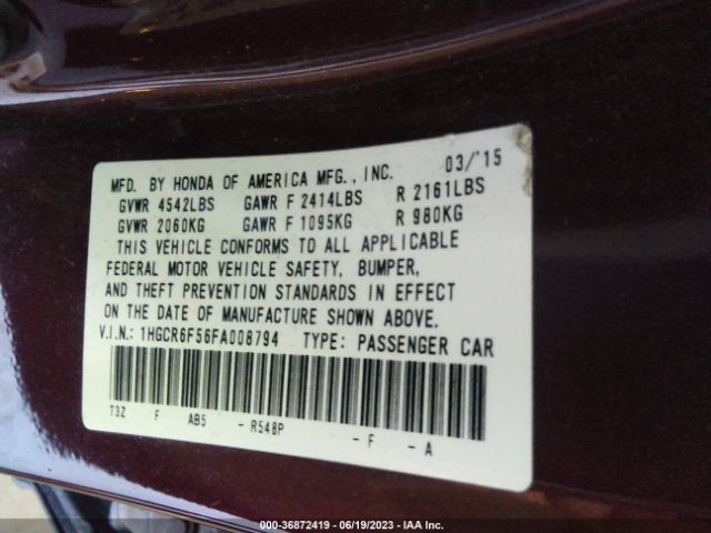 1HGCR6F56FA008794 Honda Accord Hybrid Ex-l
