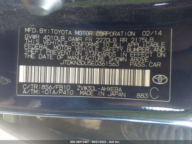 Toyota Prius Four/five/three/one/two 2014 JTDKN3DU5E0361563 Image 9