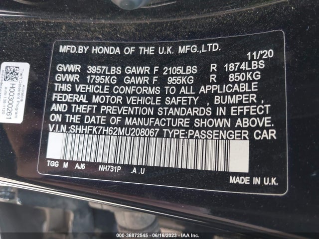 Honda Civic Hatchback Ex 2021 SHHFK7H62MU208067 Image 9