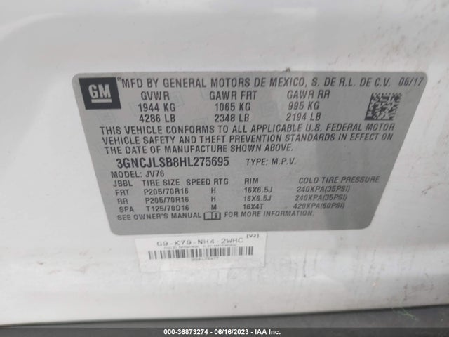 Chevrolet Trax Lt 2017 3GNCJLSB8HL275695 Image 9