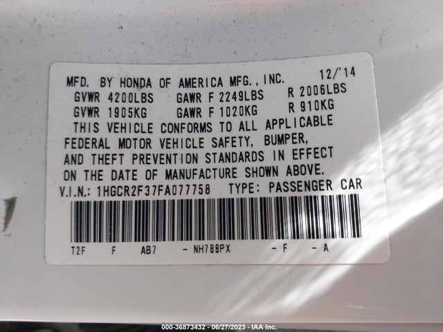 Honda Accord Sedan Lx 2015 1HGCR2F37FA077758 Image 9