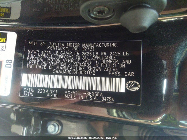 2023 LEXUS ES VIN: 58ADA1C16PU031172