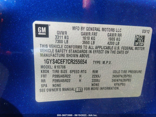 2012 CADILLAC ESCALADE PREMIUM VIN: 1GYS4CEF7CR255654