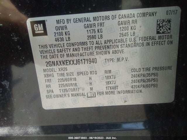 Chevrolet EQUINOX LT 2018 2GNAXKEXXJ6171940 Image 9