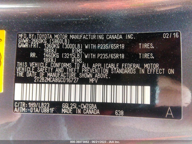 2T2BZMCA8GC016727 Lexus RX 350