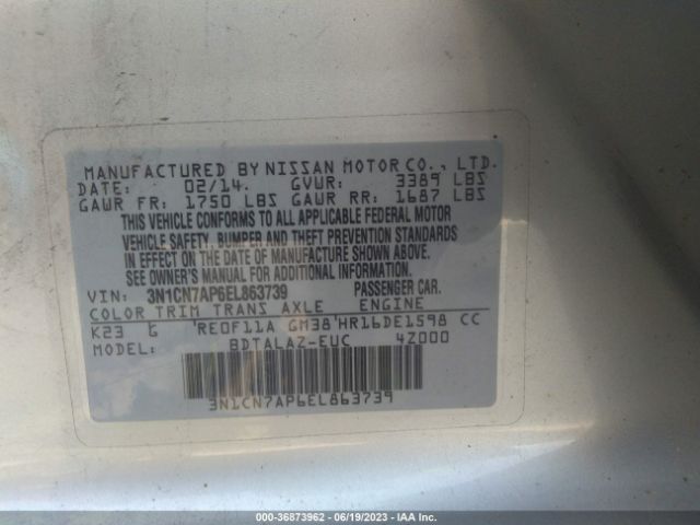 3N1CN7AP6EL863739 Nissan Versa S Plus