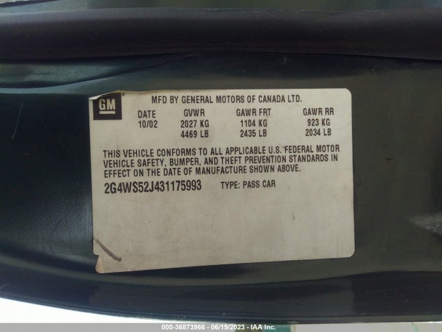 2003 BUICK CENTURY CUSTOM VIN: 2G4WS52J431175993