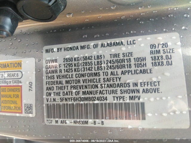 Honda Pilot Ex 2021 5FNYF6H30MB024034 Image 14